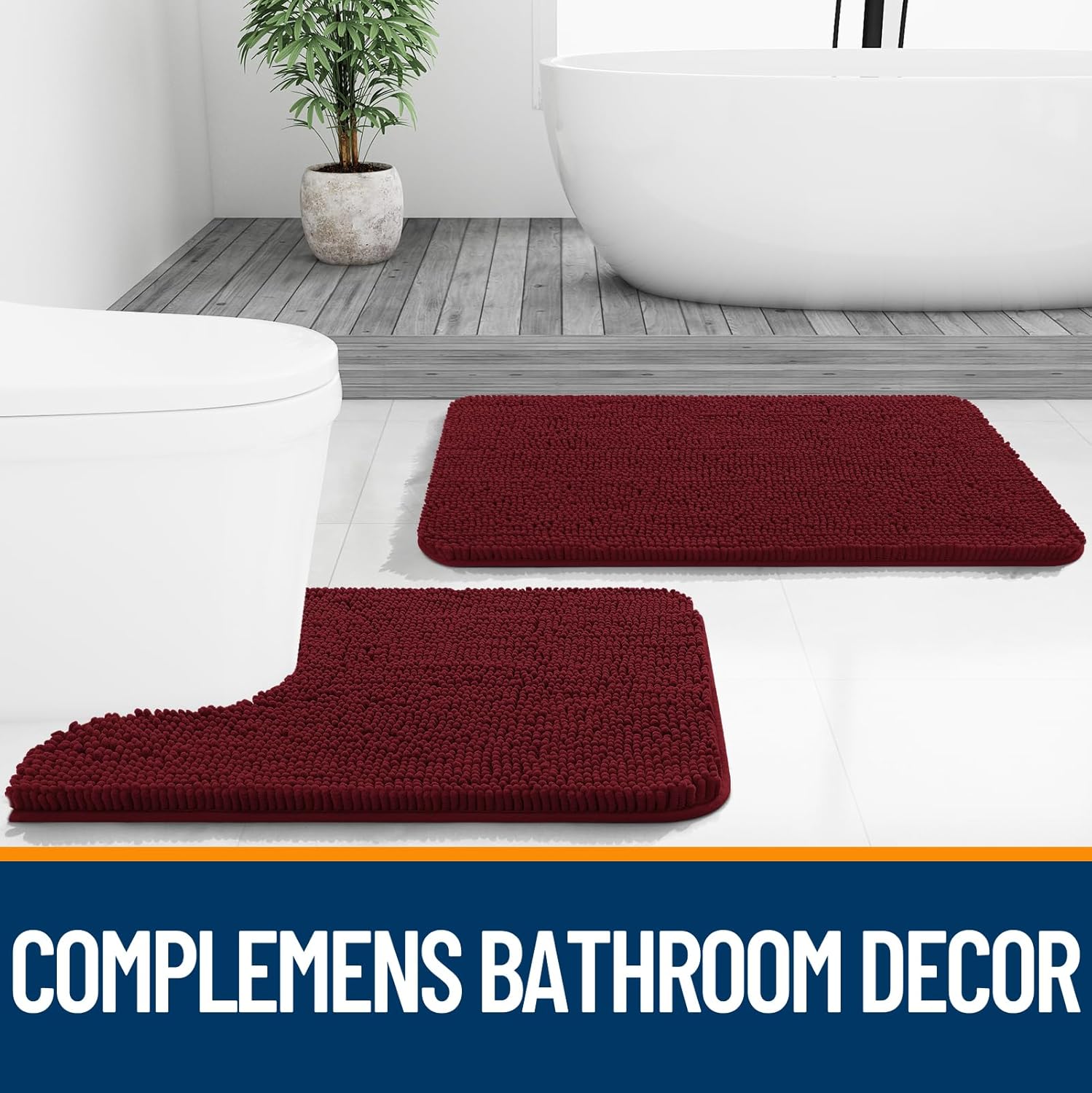 OLANLY Bathroom Rugs - Extra Soft Chenille Bath Mats | Quick-Dry, Machine Washable, 47x24, Burgundy