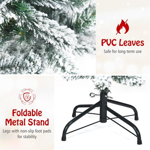 IFANNY 4.5 FT Snow Flocked Christmas Tree, Hinged Pencil Tree with 242 Branch Tips, Artificial Xmas Trees w/Folding Metal Stand, Slim Christmas Tree for Home Office Indoor Outdoor (242 Branches)