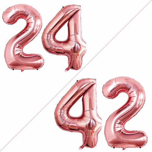 GOER Jumbo 42-Inch Number 24 Balloons - Rose Gold Foil Helium Balloons for 24th Birthday Party Decorations
