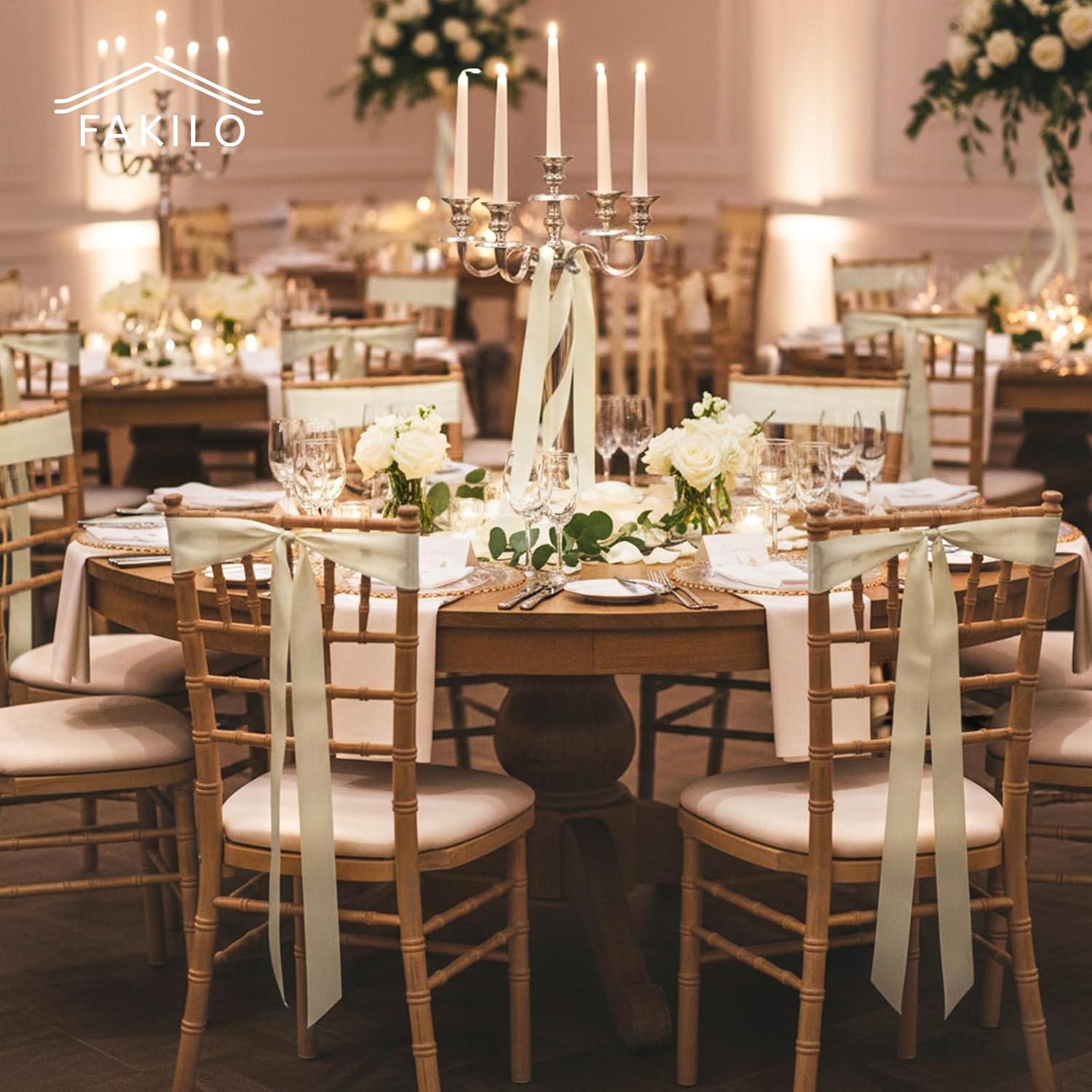 Regine Switzerland Wedding Chair Decorations - 24 Pcs Satin Ribbon Bows in Ivory White