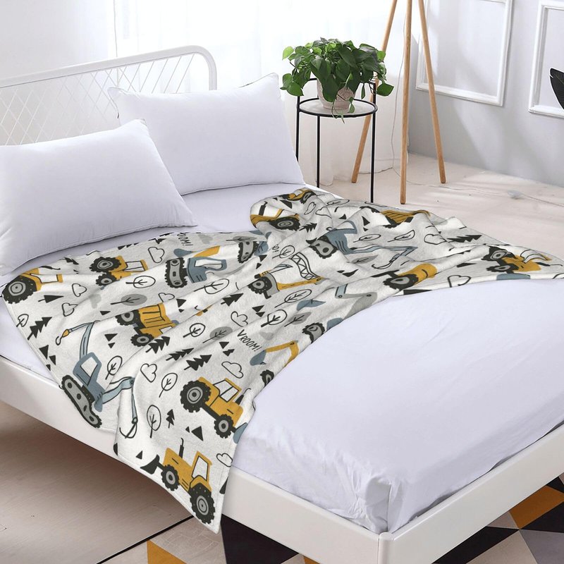 Cute Excavator Throw Blanket Flannel Fleece Truck Blanlet Autumn Lightweight Soft Fuzzy Cozy Travel Blanket for Couch Bed Fall Decor Thanksgiving Kids Boys Girls 60"x50"