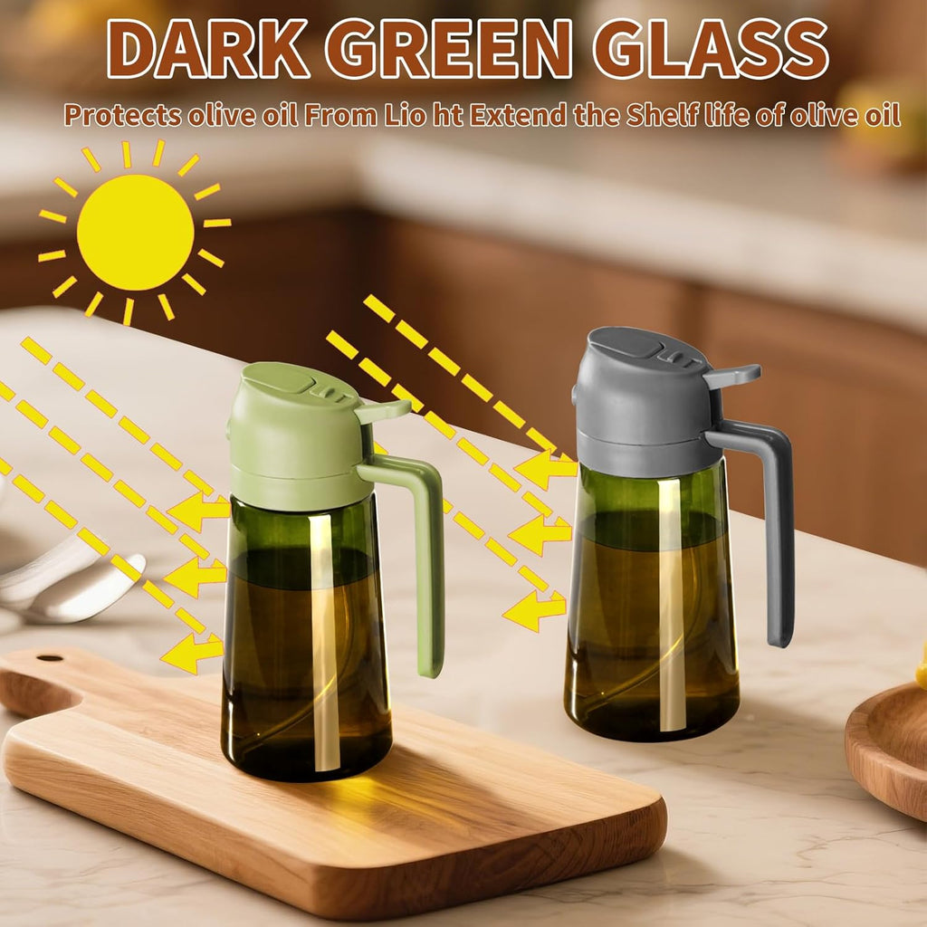 Sweet View Olive Oil Dispenser & Sprayer - 16oz Glass Light-Proof Pourer for Cooking, BBQ & Salad