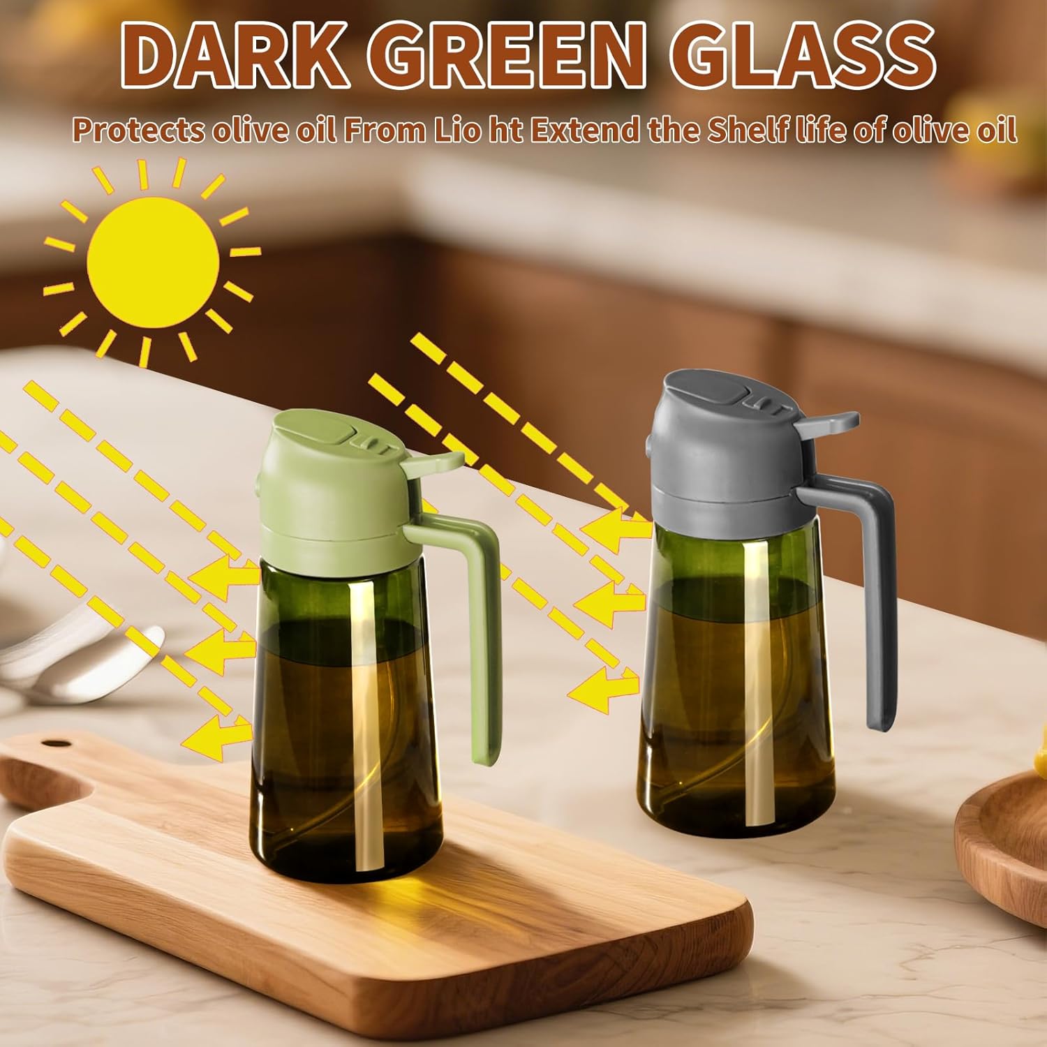 Sweet View Olive Oil Dispenser & Sprayer - 16oz Glass Light-Proof Pourer for Cooking, BBQ & Salad