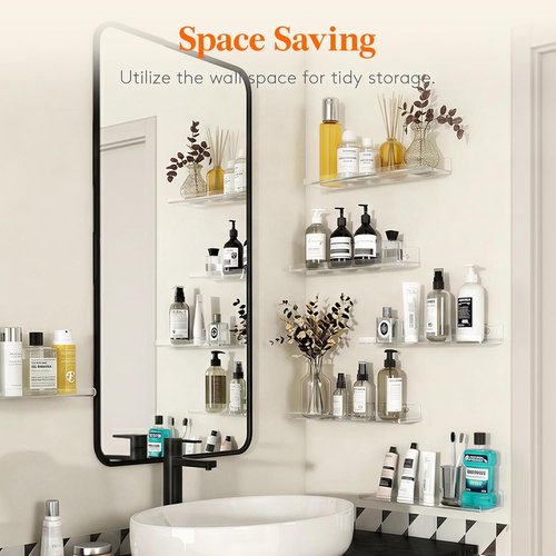 Lifewit Floating Shelves - Acrylic Wall Organizer for Makeup & Decor | 14" Clear Display Rack, 4 Pack