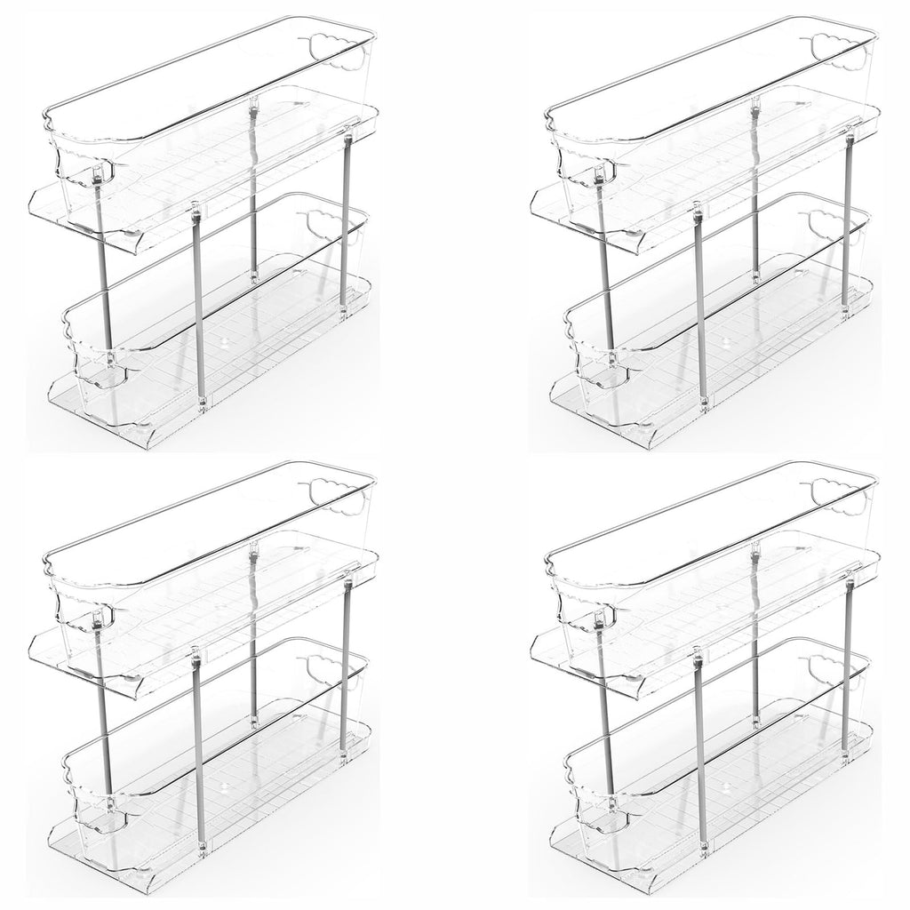 SUOXING 4 Pack Bathroom Under Sink Organizer for Small Spaces,5.1" Narrow 2 Tier Under Cabinet Storage for Cleaning Supplies Organization,Pull Out Kitchen Cupboard Underneath Sink Organizer,Clear