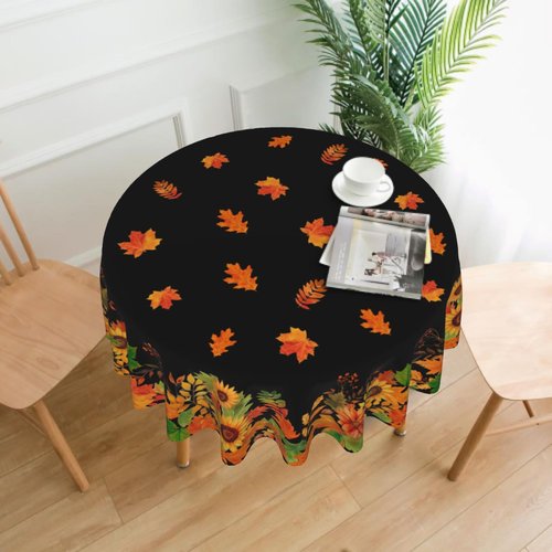 Lvhompro Fall Leaves Tablecloth 60 Inch Round Autumn Seasonal Table Cloth Water-Resistant Spill-Proof Washable Fabric Table Cover for Kitchen Dining Party Picnic Indoor Outdoor