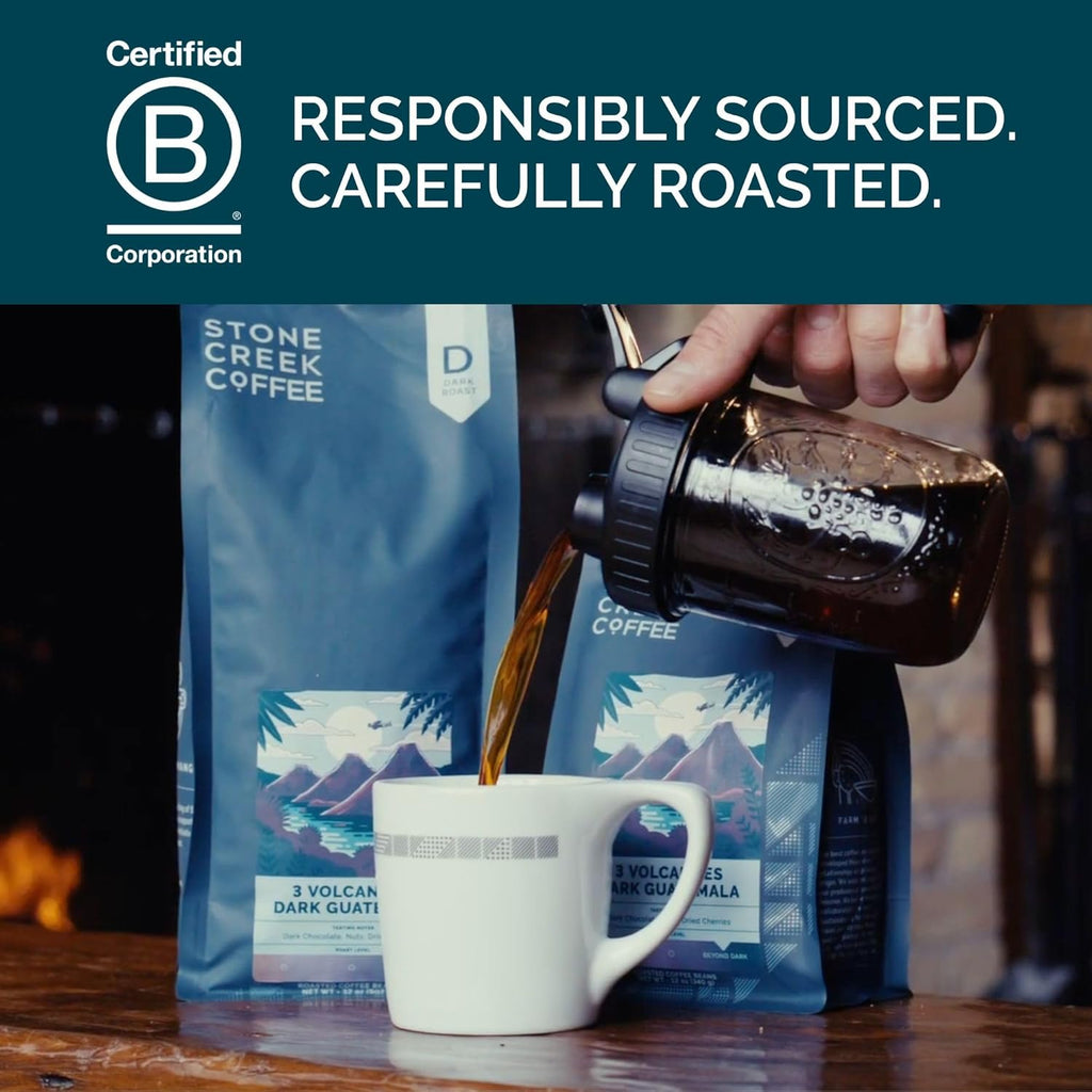 Stone Creek Coffee Dark Roast Whole Bean Coffee - Smooth & Rich Flavor with Dark Chocolate Notes | 12 Ounce