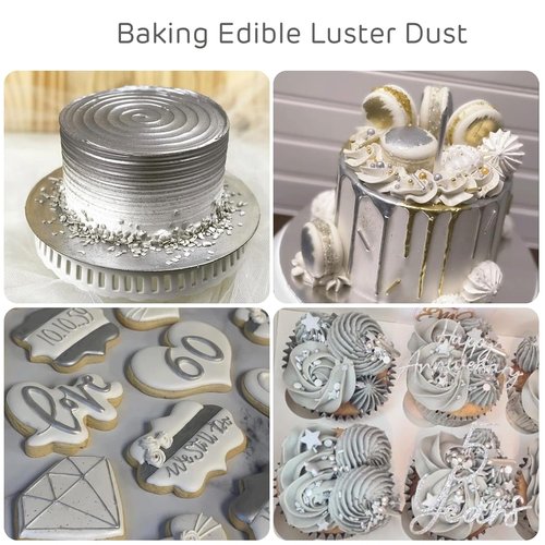 Cherrysea Silver Edible Luster Dust - Tasteless Food Grade Cake Dusting Powder | 10 Grams for Baking