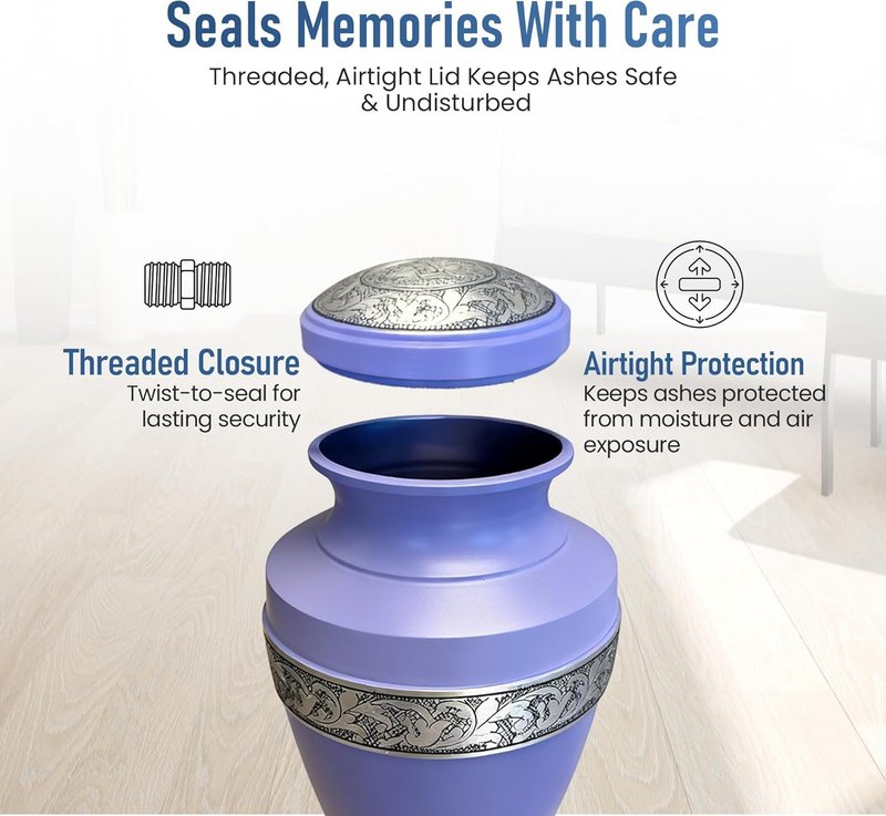 Modern Memorials Cremation Urn for Ashes - Large Urn for Man & Women - 200 Cubic Inches - Includes Velvet Storage Bag - Purple