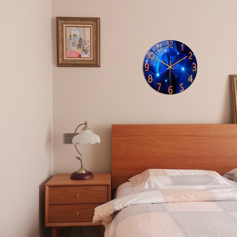 Constantplanet Blue Wall Clock Battery Operated 16 Inch Analog Glass Wall Clock Non Ticking Large Wall Clocks for Living Room Decor