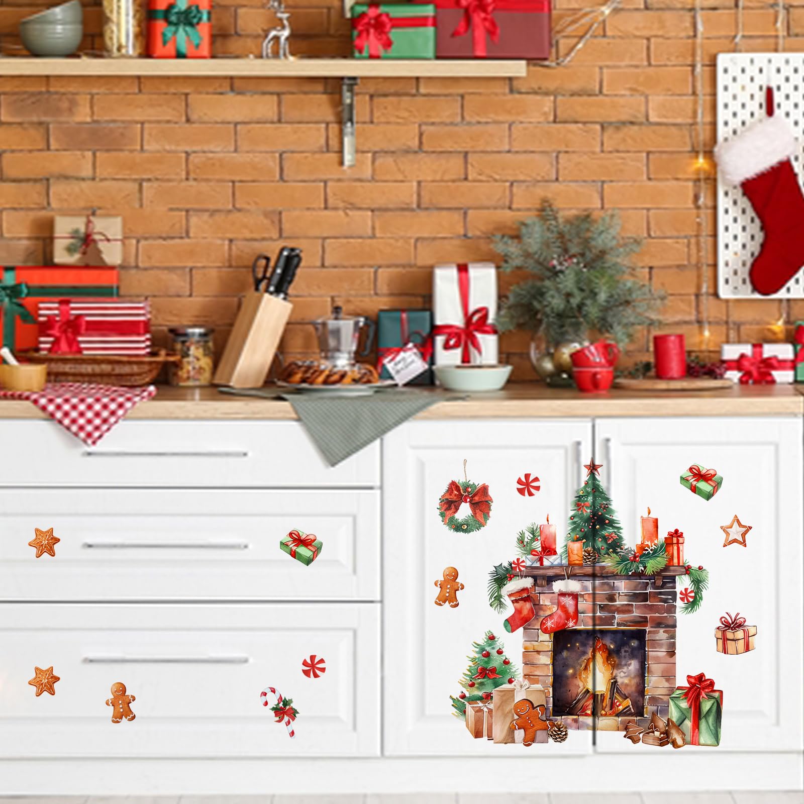 Yovkky Merry Christmas Wall Decals Stickers, Xmas Tree Sign Holiday Max Dog Decor, 2026 New Year Winter Green Red Farmhouse Home Kitchen Decorations Kids Boys Girls Bedroom Art Gift