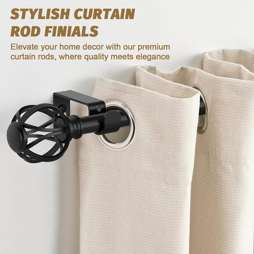 GXOACKJ Adjustable Curtain Rods - Black 5/8 Inch Drapery Rods for Windows 33 to 60 Inches | Stylish Twisted Cage Finials