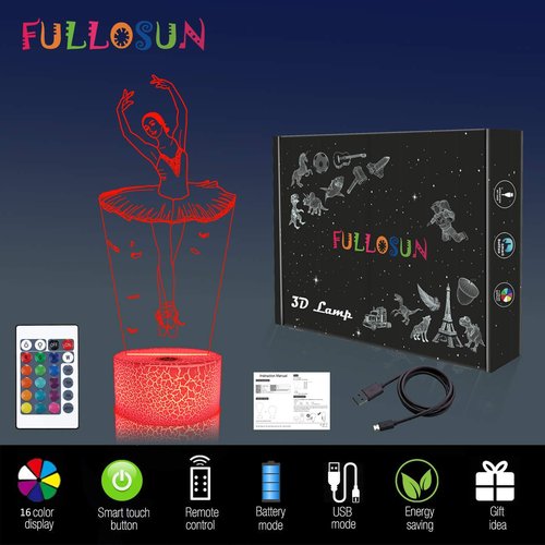 FULLOSUN Ballet Dancing Gifts, 3D Illusion Lamp Night Light with Remote Control 16 Colors Changing Gifts for Mom and Girls, Birthday Gift, Wedding Grandmother Graduation Gifts