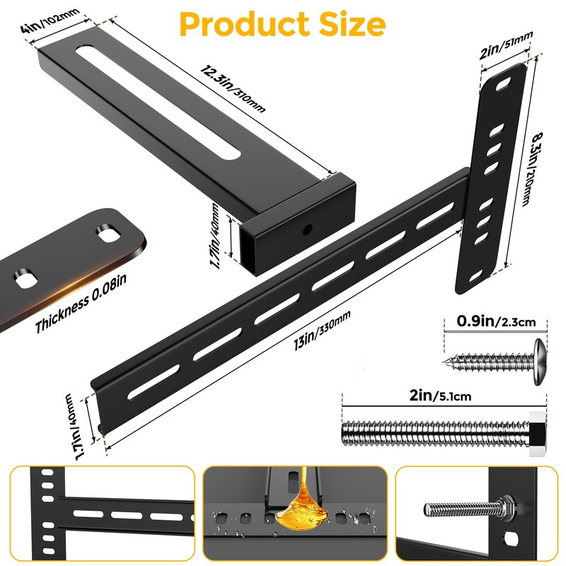 ruiru bro Headboard Brackets for Metal Bed Frame Adjustable Bed Headboard Brackets with Footboard Extension Kit Fit Twin/Full/Queen/King 2Pc Solid Steel (Black)