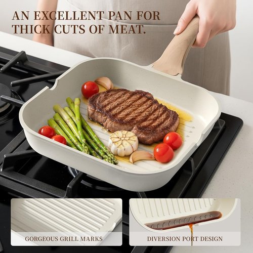 Kikcoin Non-Stick Ceramic Pots and Pans Set - 16-Piece Induction Cookware Set, White, Stackable