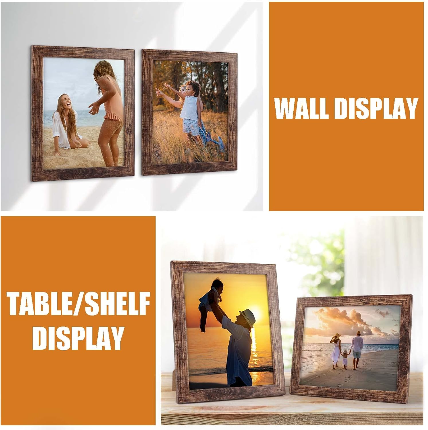 PETAFLOP 8x10 Rustic Picture Frame Set of 7 | Stylish Wall & Tabletop Display for Photos