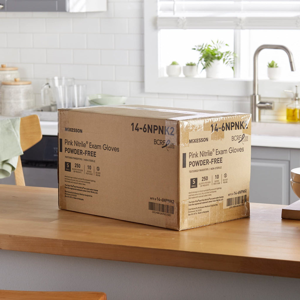 McKesson Pink Nitrile Exam Gloves - Powder-Free, Latex-Free, Ambidextrous, Textured Fingertips, Non-Sterile - Size Medium, 250 Count, 1 Box