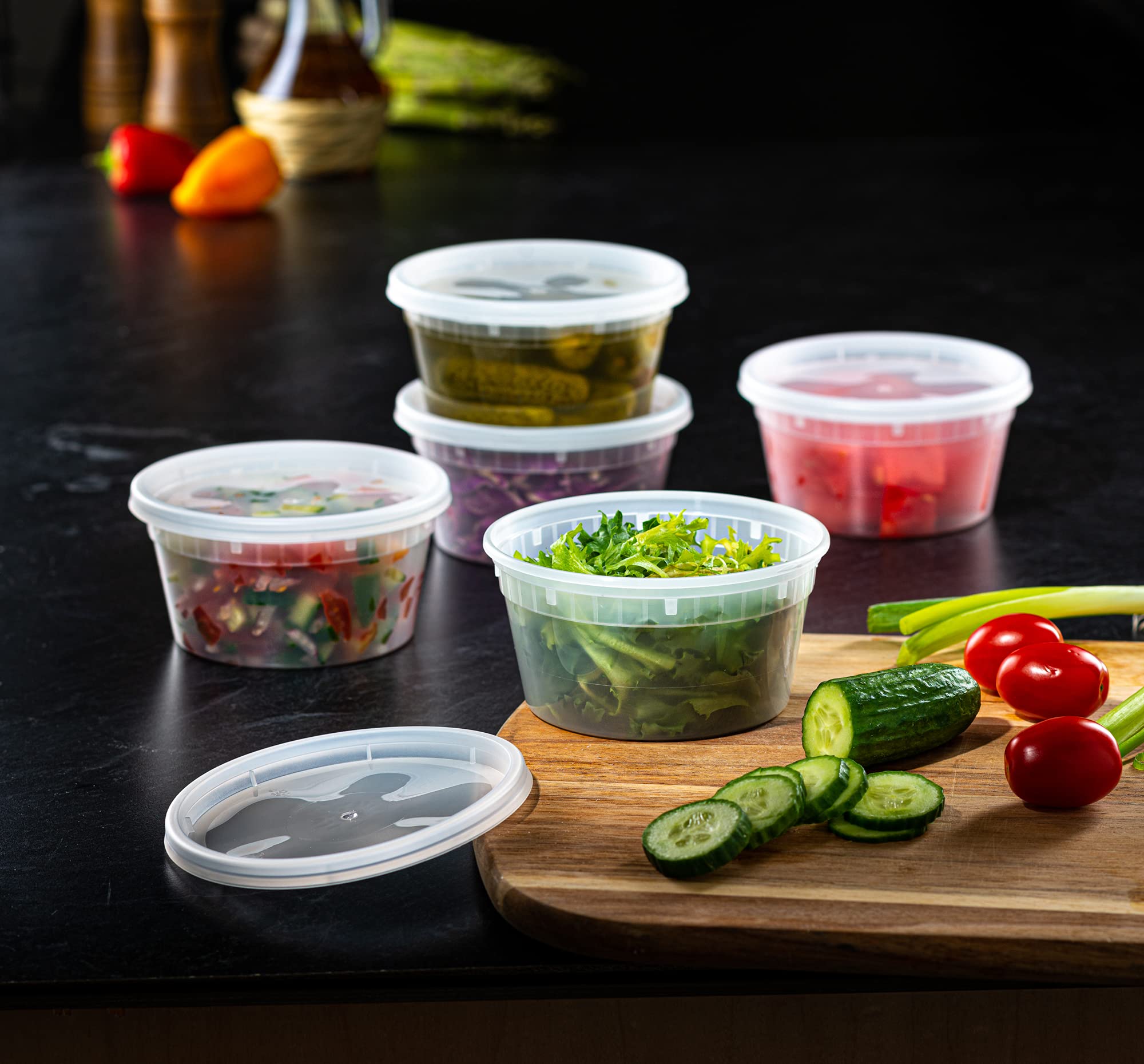 Pantry Value [12 oz. - 48 Count Plastic Food Storage Deli Containers with Lids - Perfect for Storing Soups, Sauces, and Snacks