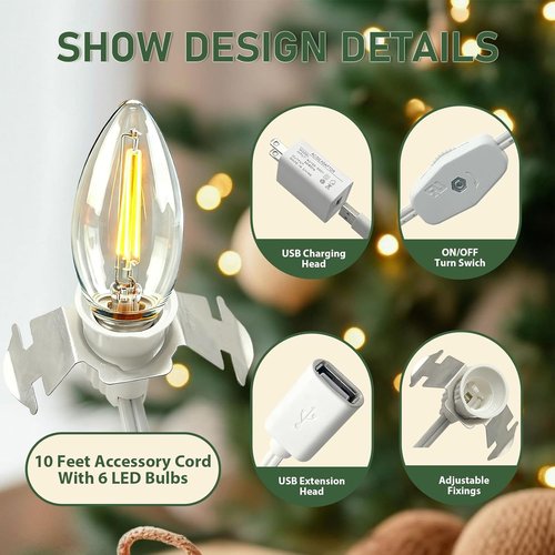 Department 56 USB 5V LED Light Set - 6 Decorative Lights for Christmas & Halloween | 9.8ft White Cord