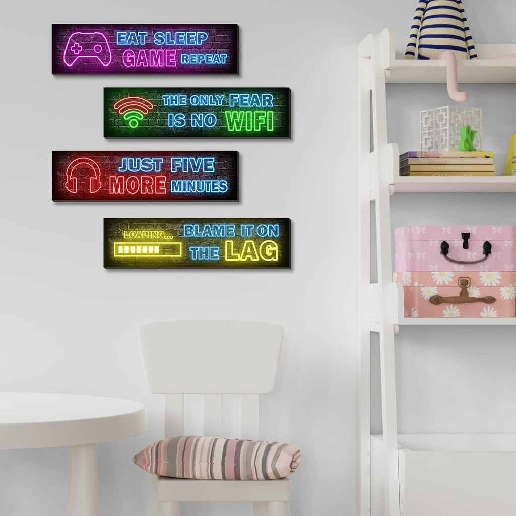 Skiennix Neon Gaming Posters - 4 Pcs Set for Teen Boys Room Decor | Vibrant Gamer Wall Art