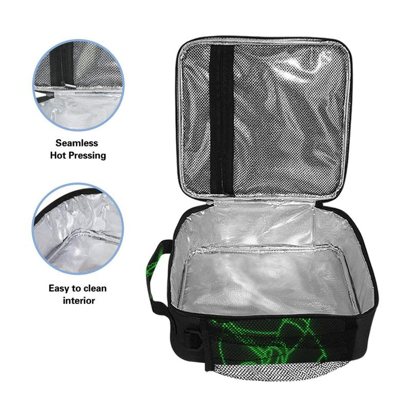 Pfrewn Hockey Player Lunch Box for Kids Green Neon Hockey Sport Insulated Lunch Bag Reusable Cooler Meal Prep Bags Lunch Tote with Shoulder Strap for Boys Girls School Office Adult