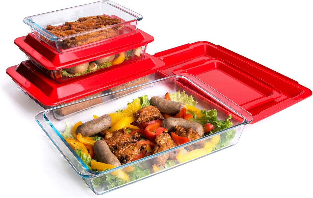 Tempered Glass Baking Pan Set by [Brand Name] - 8-Piece Set with BPA-Free Lids | Oven, Microwave & Dishwasher Safe - 1L to 4.2L Sizes