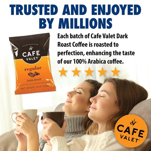 Café Valet Regular Dark Roast Single Serve Coffee Packets – 84 Count – For Use with Café Valet Single Serve Cofee Makers – Disposable Brew Basket & Cofee Pack