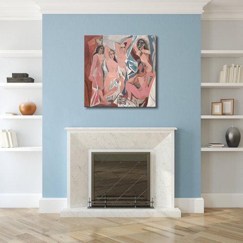 Wieco Art Large Canvas Prints Les Demoiselles d'Avignon 1907 by Pablo Picasso Abstract Canvas Wall Art for Wall Decor and Home Office Decorations
