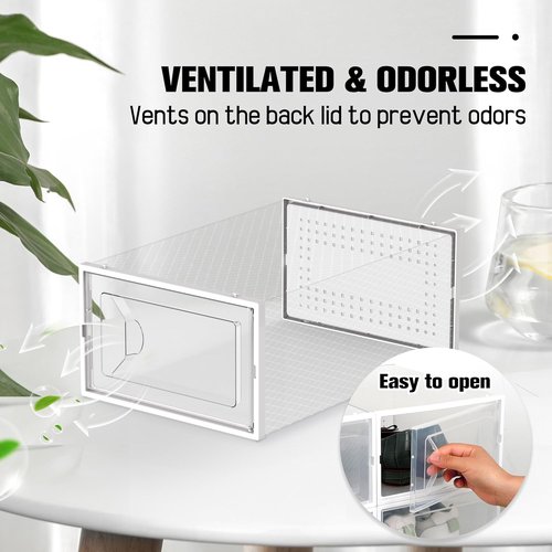 Kuject Shoe Storage Boxes - 15 Pack Large Clear Plastic Stackable Organizer for Closet | Fits Size 10 (White)
