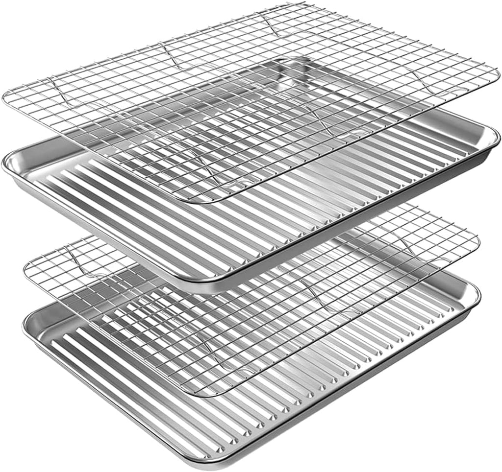 ROTTAY Half Sheet Pan Set - Stainless Steel Baking Sheet with Cooling Racks | Heavy Duty & Warp Resistant, 18 x 12 Inches