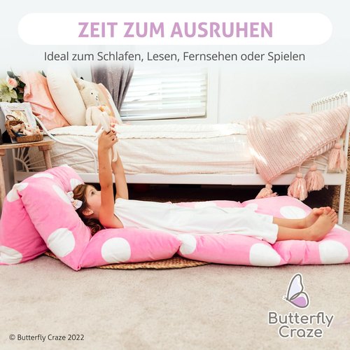 Butterfly Craze Floor Pillow Case, Mattress Bed Lounger Cover, Polka Pink, Queen Size - Cozy Seating Solution for Kids & Adults, Recliner Cushion, Perfect for Reading, TV Time (Pillow Not Included)