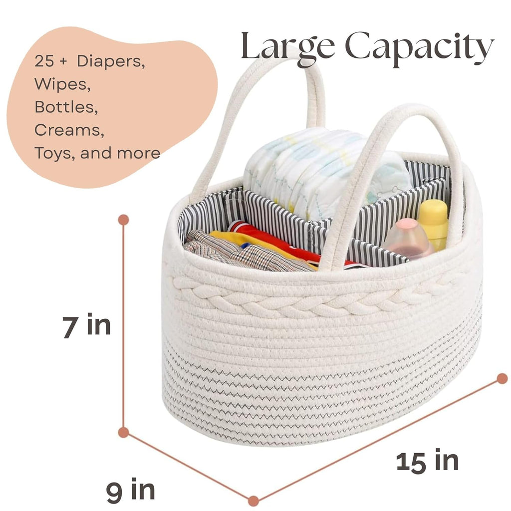 Skiennix Luxury Diaper Caddy Organizer - Large Cotton Rope Baby Basket for Nursery Storage | Off White