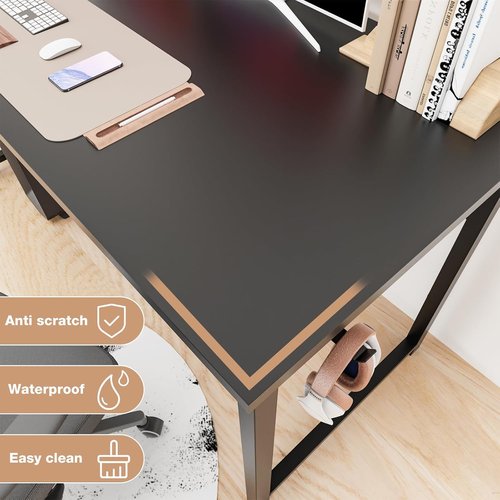 DUMOS 63-Inch Modern Office Computer Desk - Stylish Writing & Study Table for Home | Black Finish