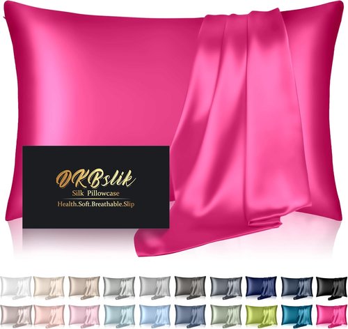 Mulberry Silk Pillowcase - Anti-Acne Cooling Sleep Cover | King Size Hot Pink Satin with Hidden Zipper