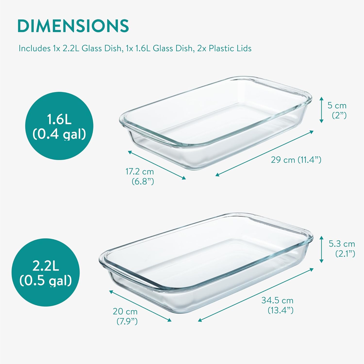 Navaris Glass Baking Dish Set - 4-Piece Casserole Dishes with Lids | 1.7qt & 2.3qt Bakeware for Lasagna & Leftovers
