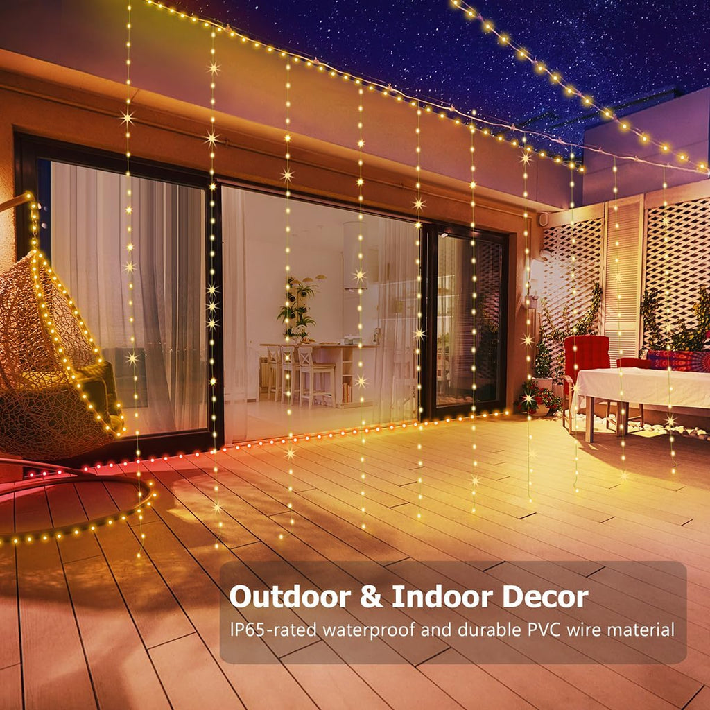 Skiennix Curtain Lights - 300 LED Twinkle Fairy String Lights with Remote & Timer, 10ft x 10ft, IP65 Waterproof for Indoor/Outdoor Decor - Warm White