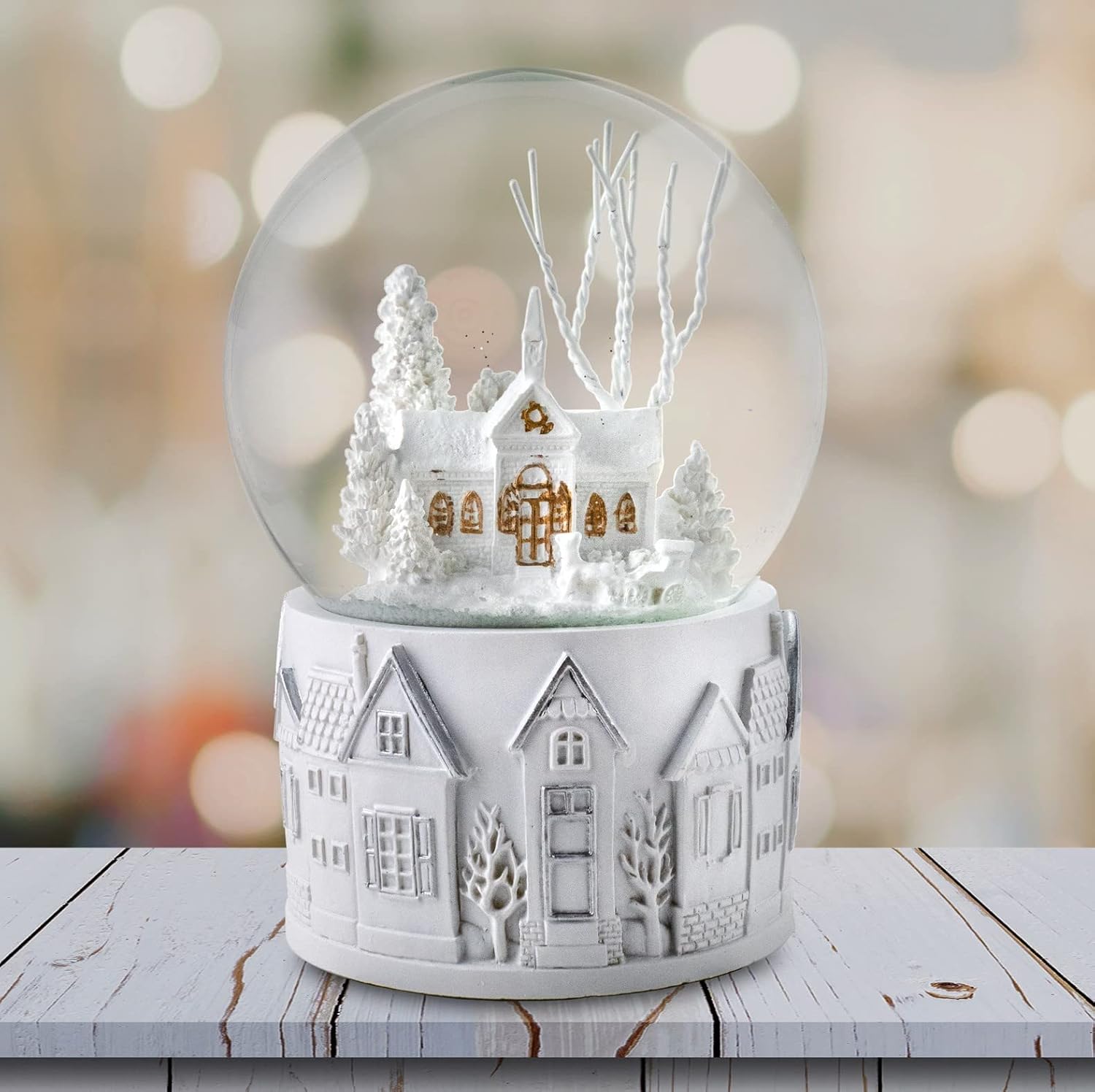 San Francisco Music Box Company - 100MM White Christmas Scene Snow Globe | Festive Holiday Decor