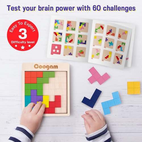 Coogam Wooden Puzzle | 3D Brain Teaser Game with 60 Challenges | Montessori STEM Toy for All Ages