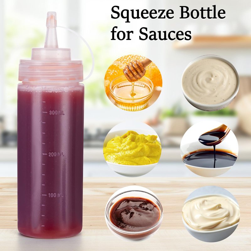 Katfort Squeeze Bottles for Sauces 2 Pack, 32 Ounce 1000ml Plastic Dressing Squirt Bottles with Cap Lids, Condiment Bottle for Liquids BBQ Dressing Pancake Art Dispenser