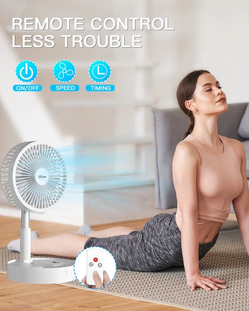 AICase Stand Fan,Folding Portable Telescopic Floor/USB Desk Fan with 10800mAh Rechargeable Battery,4 Speeds Super Quiet Adjustable Height and Head Great for Office Home Outdoor Camping-White