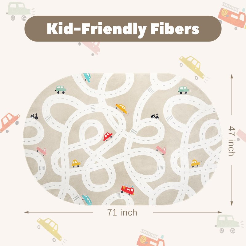 STARUIA Large Kids Rug for Playroom, 4x6 Washable Road Car Rug for Kids Room, Non-Slip Car Carpet for Boys Room, Tan Traffic Classroom Rugs Soft Baby Play Mat for Bedroom Dorm Nursery Tent