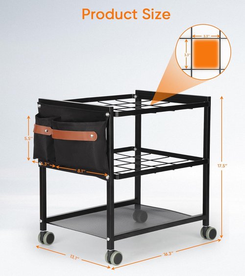 Blueprint Storage Rack Cart - Mobile 20-Slot Blueprint Holder with Side Storage Bags | Double-Layer Grids, Silent Wheels