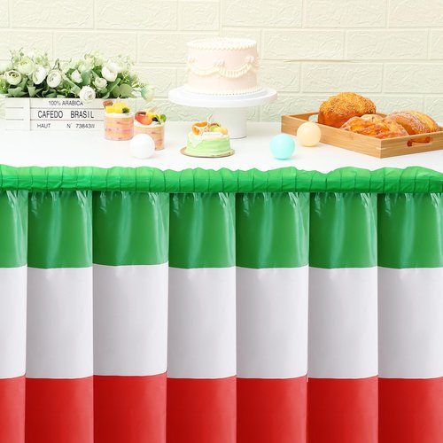 Peryiter 2 Pack Italian Table Skirt Red Green White Table Skirting Mexico Themed Party Decorations for Italian Party Mexican Independence Day Birthday