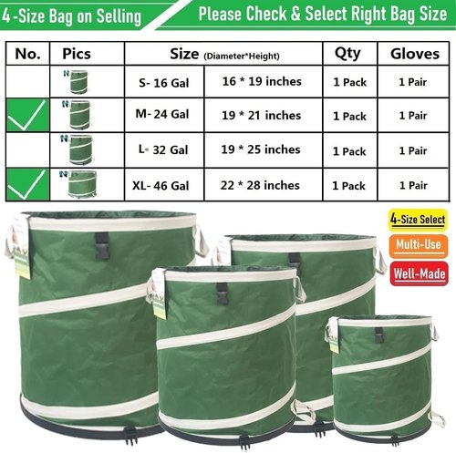 24 Gallon and 46 Gallon Collapsible Trash Can Solid Bottom for Yard Waste Bag,Yard Debris Bag,Pop-Up Trash Can,Recycling Bin,RV Camping Waste Bin,Laundry Hamper,Lawn Grass,Garden Weeds Bags,Leaf Bags