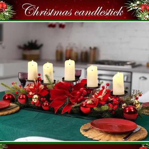 Funnymoom Christmas Tabletop Centerpiece - 30 Inch Poinsettia Candle Holder with Red Berries & Gold Accents