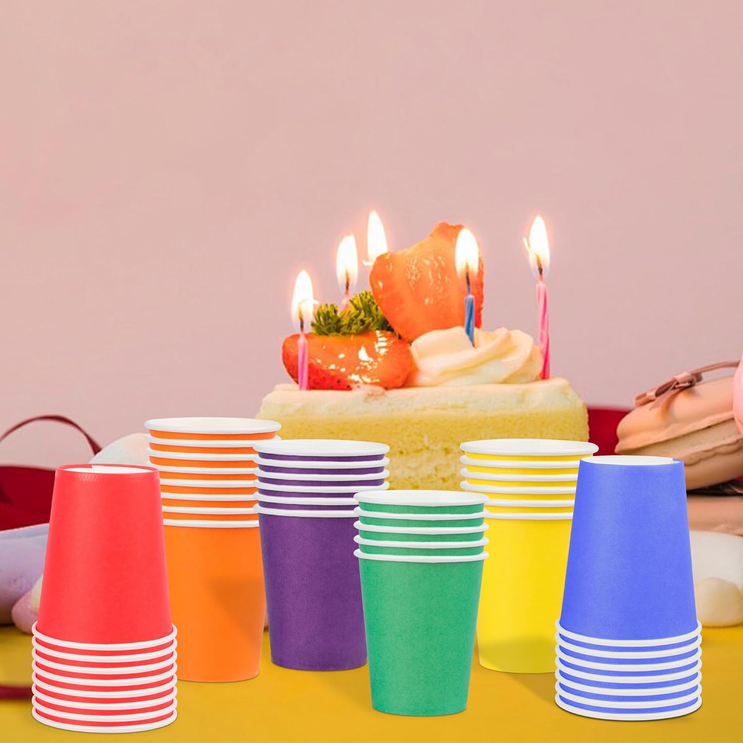 Rainbow Paper Cups by [Brand Name] - 120-Pack 9 Oz Disposable Colorful Party Cups for Birthdays & Events