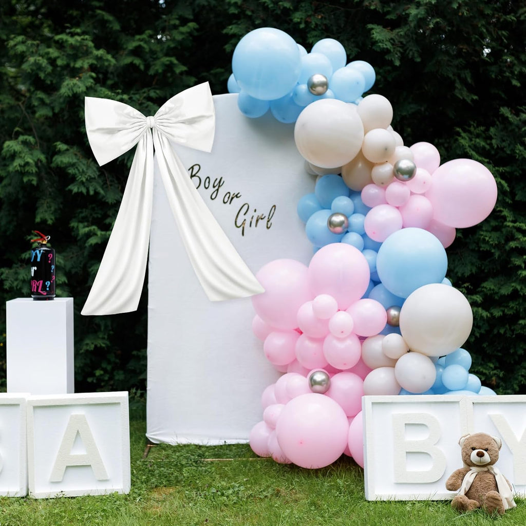 Wavwavw Large White Satin Bow Decor - Giant Birthday & Wedding Decoration | 24 x 36 Inches