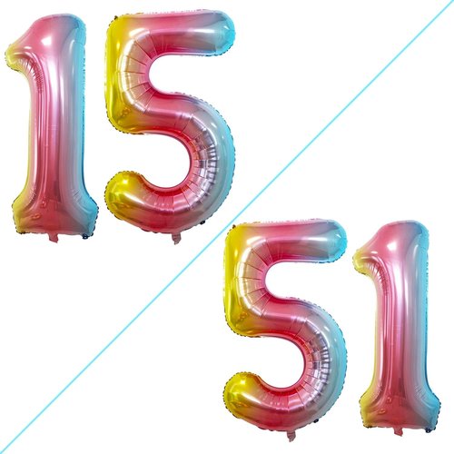 GOER Jumbo 15 Balloons - 42 Inch Foil Helium Decorations for Sweet 15 & 51st Birthday Party (Rainbow)