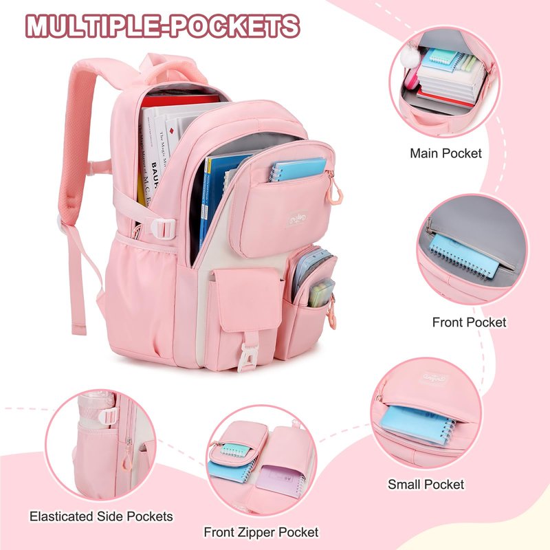 Scothen 5pcs Girls Backpack Set, Kids Backpacks for School with 43OZ Bento Lunch Box, Lunch Bag for Girls Kids Teens Elementary Middle School Student, Back To School Gift