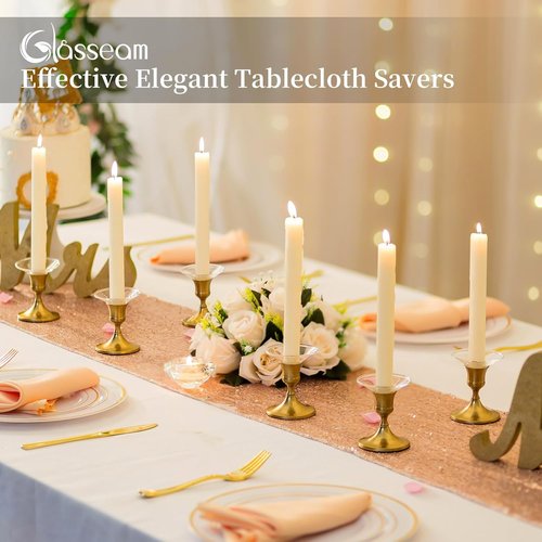 Glasseam Candle Drip Protectors - Clear Glass Bobeches for Taper Candle Holders | Set of 12 Wax Catchers